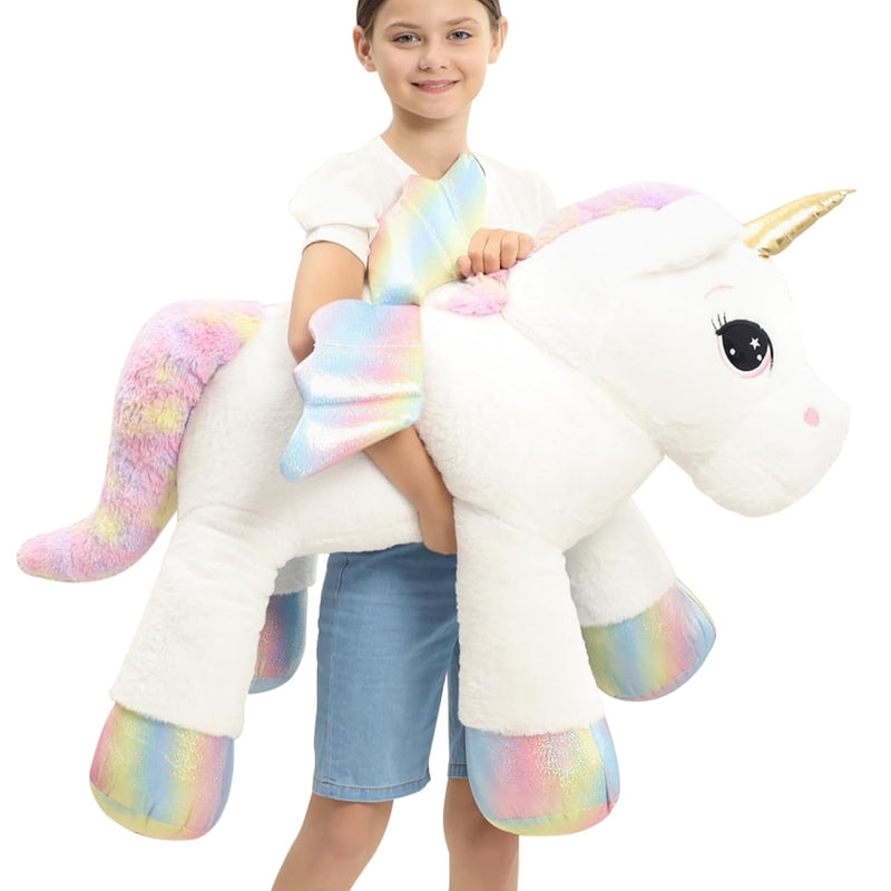 44 Inch Giant Unicorn Stuffed Animal Pillow, Cute Soft Big Unicorn With Rai
