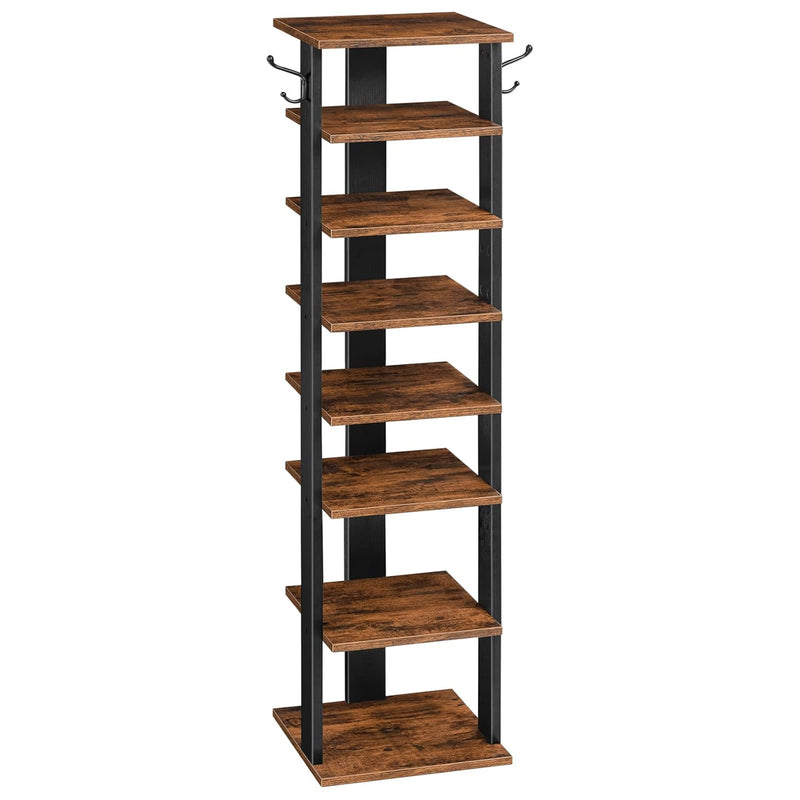 Vertical Shoe Rack, 8 Tier Shoe Storage Organizer With Hooks, Narrow Shoe Rack F
