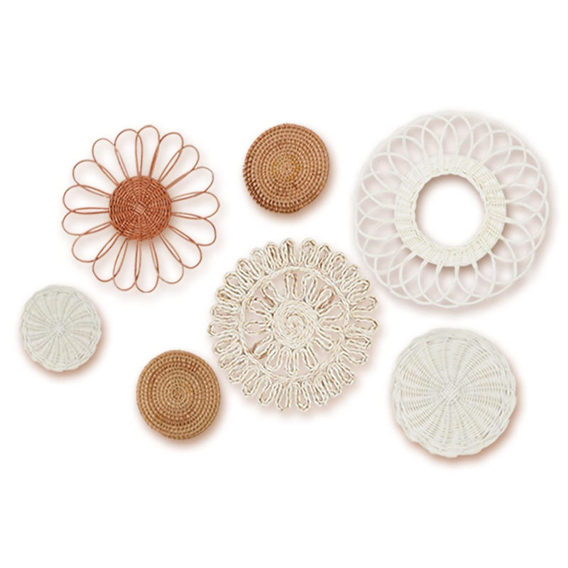Boho Wall Decor, Rattan Flower Wall Basket Décor, Set Of 7, Diameter From 13.8