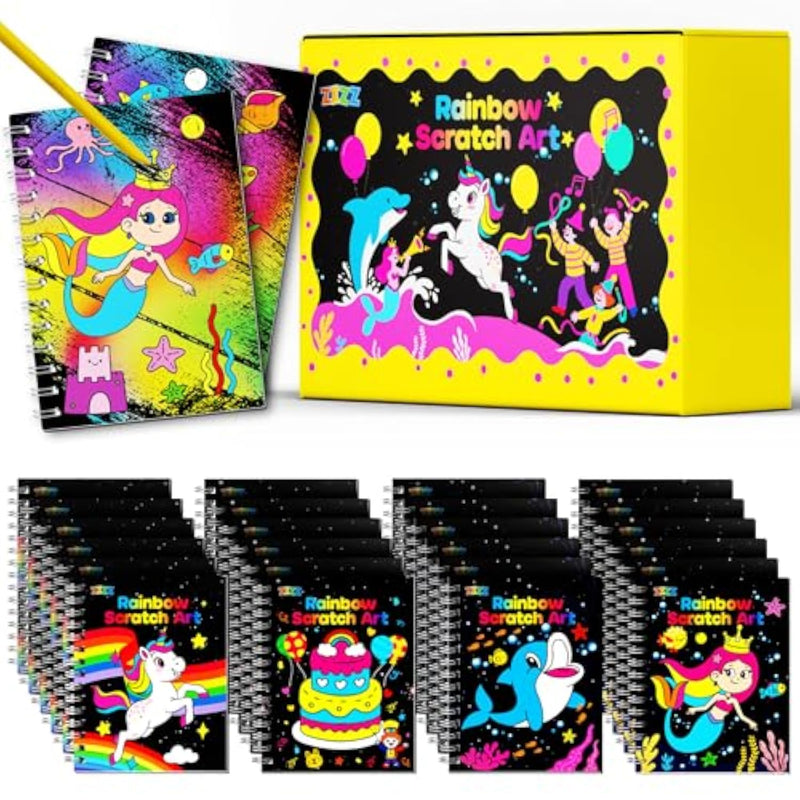 Rainbow Scratch Art Party Favors Notebooks for Kids 4-10, 24 Pack