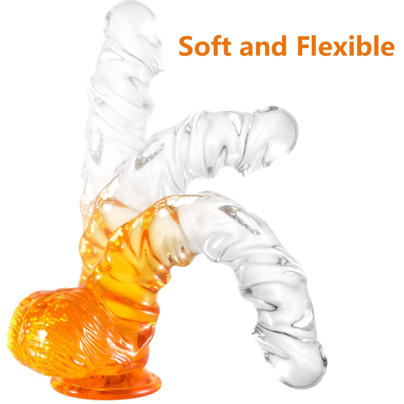 8 Inch Huge Realistic Clear Dildo Xl Sex Toy With Small Glans,Big Jelly G Spot Dildo With Suction Cup For Vaginal Anal Play Orange Dildos Soft Penis Beginners Sex Toys For Women Men Couple (L)