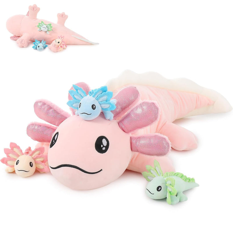 4 Pcs Giant Axolotl Plush Stuffed Animal Set,32 Inches Large Pink Axolotl P