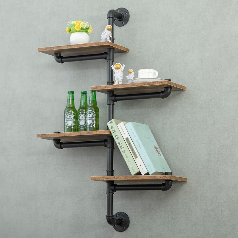 Industrial Pipe Shelving, Pipe Shelves With Wood Planks, Corner Floating Shelv