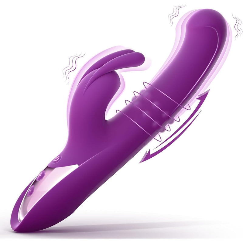 Rabbit Vibrator Dildo For Women, 10 Vibrating Bunny 3 Thrusting Rotating Dildos, Adult Sex Toys & Games For Couples, Purple Clitoral Stimulator