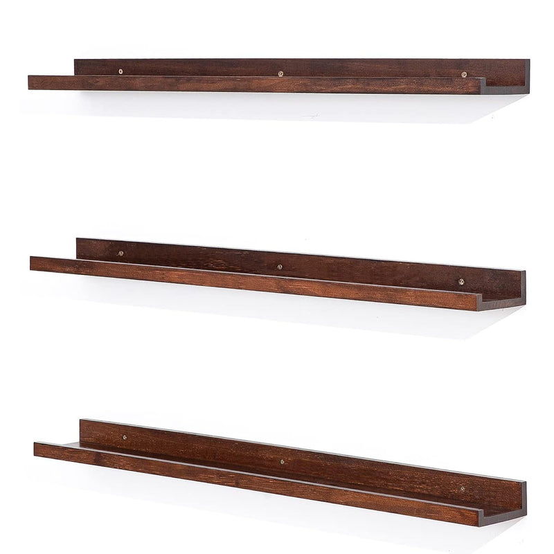36 Inch Floating Shelves 3 Same Dimensions, Deep Walnut Picture Ledge Wooden W