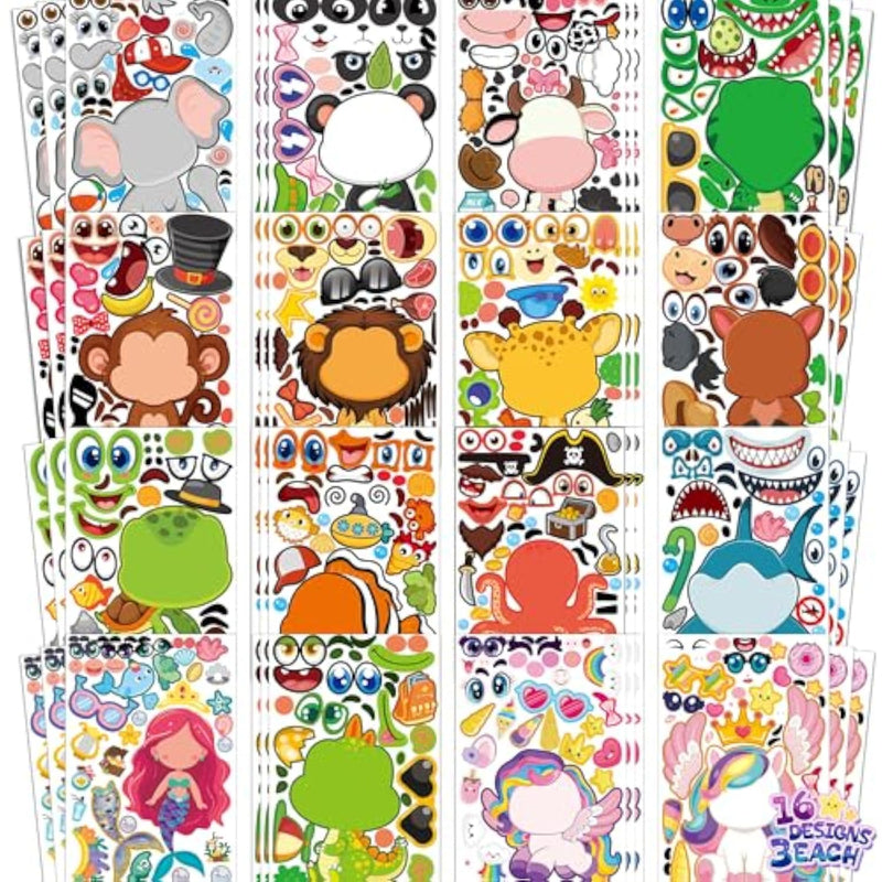 Kids' Party Favors Stickers - 48 Sheets for Toddler Crafts and Decorations