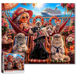 1000 Piece Cat Cruise Jigsaw Puzzle for Adults, Yacht Art Puzzle, 19.7 x 27.6 Inch
