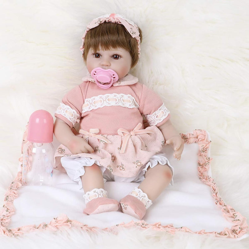 Reborn Baby Doll Realistic Silicone Vinyl Cute Headband Baby 16 Inch Weight