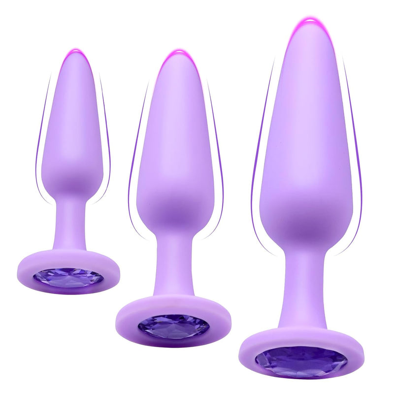 3Pcs Purple Silicone Gem Anal Butt Plug Set- Small, Medium And Big Gem Butt Plug,Suitable Beginners Advanced Users Comfortable Long-Term Wear,Sex Slave Abuse Sex Toys For Women Men Couples Lover
