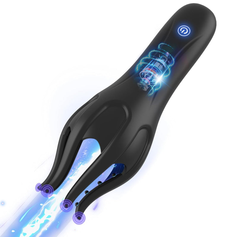 Male Masturbator Penis Vibrator - 3-In-1 Penis Massage With 10 Modes Vibration & 5 Licking Tongue, Black Silicone Mens Vibrator With 360°Grains Stimulation, Waterproof Sex Toy For Mens