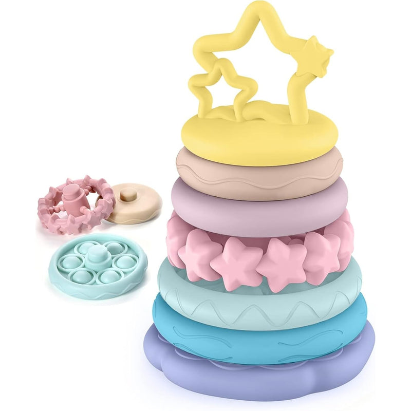 7 Pcs Stacking Toys Baby Toys, Toddler Montessori Sensory Soft Rings Stacke