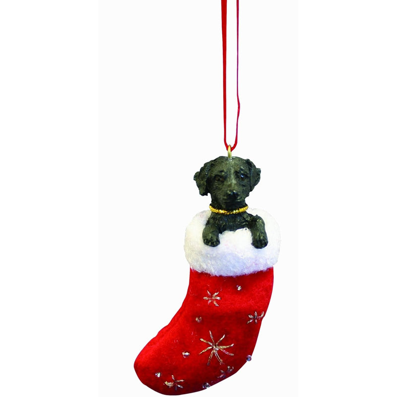 Black Labrador Christmas Stocking Ornament With "Santa'S Little Pals" Hand Pai