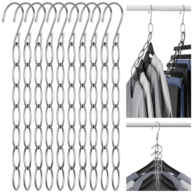 Clothing Chain Hanger 10-Pack, Metal Closet Organizer Space Saving Hangers With