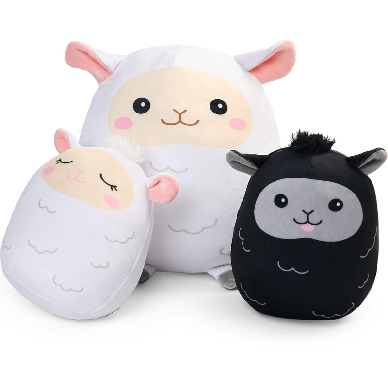 Lamb Plush Toy, Set Of 3, 12" And 7'' Squishy Lamb Stuffed Animals, Kawaii She