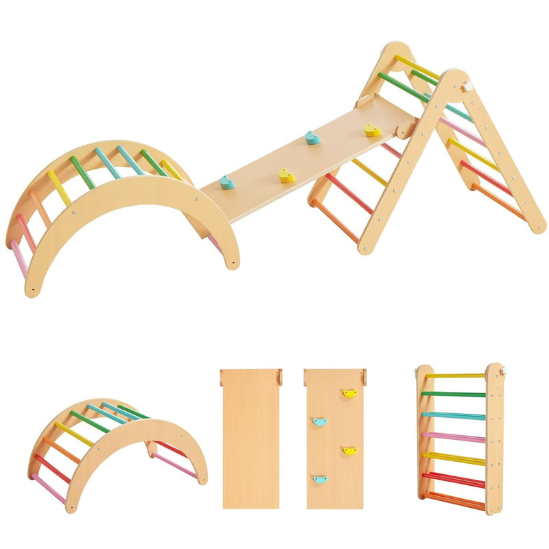4 In 1 Pikler Triangle Gym, Montessori Foldable Climber With Ramp, Indoor C