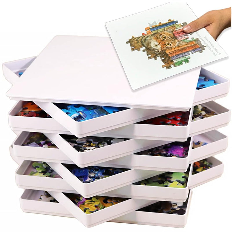8 Puzzle Sorting Trays With Lid 8" X 8" With Mover Card Hold Up To 1000 Pieces