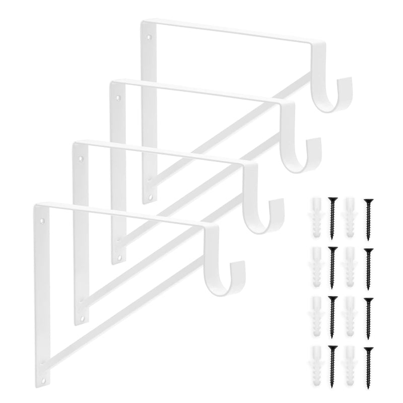 4 Pack White Shelf Brackets With Rod Holder, Heavy Duty Floating Closet Hanger F