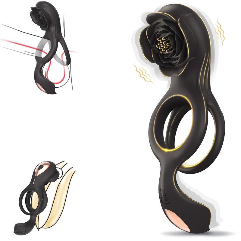 Vibrating Cock Ring Couples Sex Toys With Rose Clitoral Stimulator, Penis Ring Vibrator Sex Toys For Couples Adult Men Women Pleasure, 9 Vibrations Male Female Couple Adult Sex Toys, Male Men Sex Toy