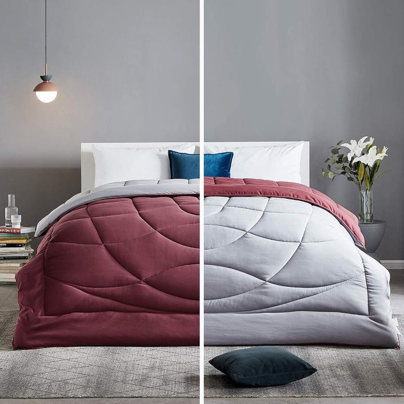Reversible Queen Size Cooling Comforter, Soft Breathable Bedding Down Alternat