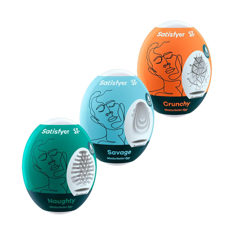 Masturbator Egg 3-Pack | Naughty | Savage | Crunchy | 3 Sensual Structures | Masturbator | Penis Stimulation | Extremely Stretchable | One- Time-Use