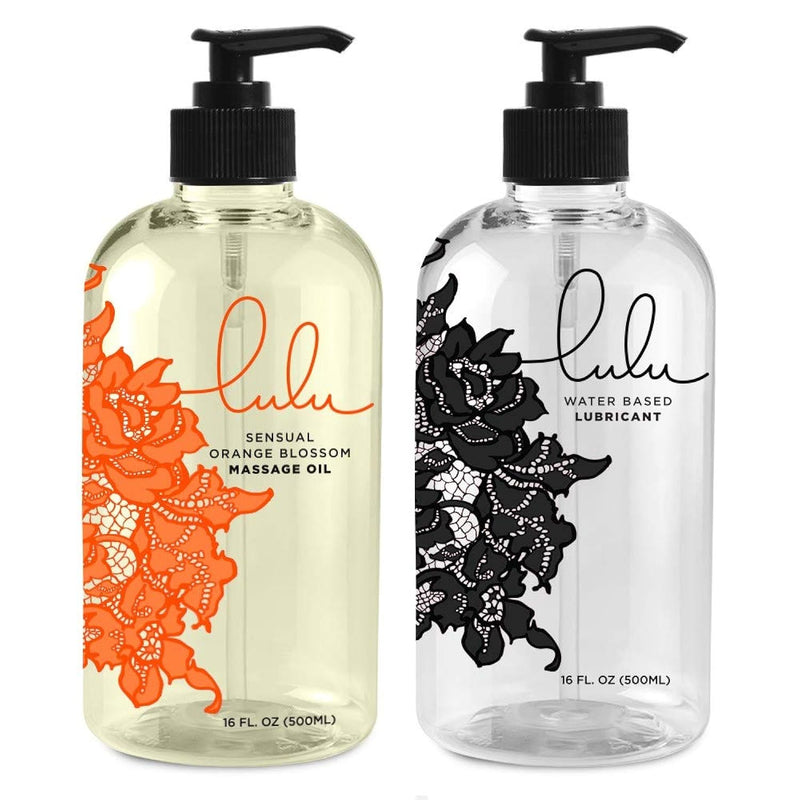 Lulu Orange Blossom Massage Oil With Jojoba And Essential Oils 16Oz & Personal Lubricant. Natural Water-Based 16 Oz