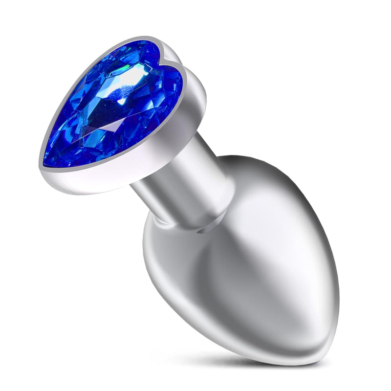 Heart Shaped Anal Butt Plugs, Metal Anal Trainer With Crystal Diamond, Personal Massager Unisex Adult Sex Toys (Blue L)