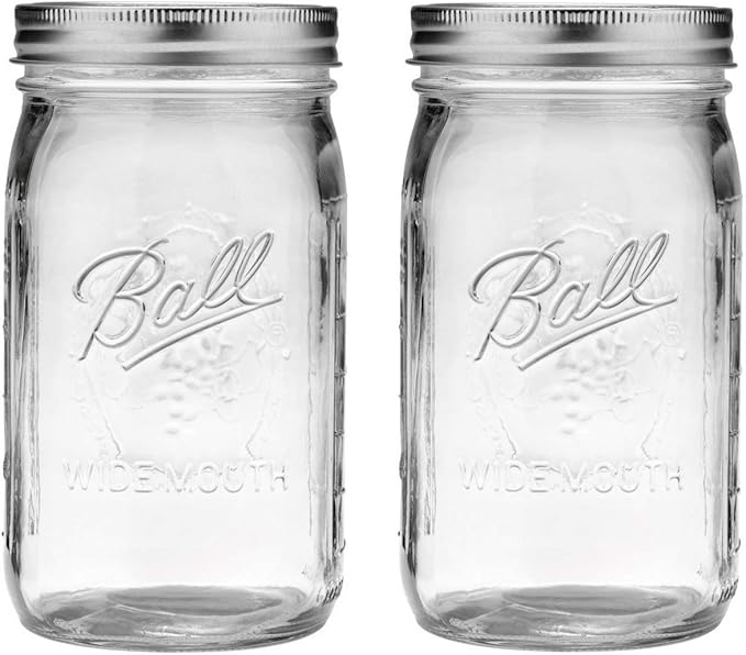 Wide Mouth Glass Mason Jars with Lids and Bands, Used for Canning, Pickling, Juice, Jam, Jelly, Quart Size 32 Ounce (Pack of 2)