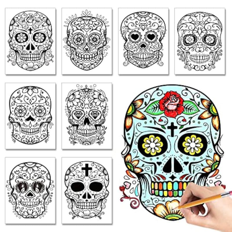 32 Pcs Day of The Dead Coloring Posters Crafts Sugar Skull to Paint Paper Coloring Poster