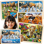 4Set Puzzles For Kids Ages 4-6 - 36 Pcs Wooden Realistic Montessori Puzzles Ages 3-5 - Polar & Tropical Regions, Yellowstone & Australian Animals Learning Games For Boys And Girls 4-8 Year Old