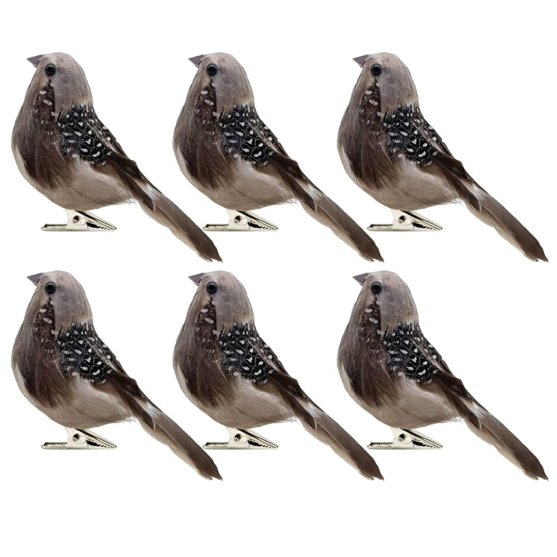 6Pcs Artificial Simulation Foam Bird Sparrow Ornaments Clip On Decorative Feat