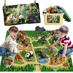 12 Pcs Safari Animals Figures Toys W/ 57X38.6’’ Large Activity Play Mat, Realistic Jumbo Jungle Wild Zoo Animals Figurines Playset W/Elephant, Giraffe, Lion For Kids Boys