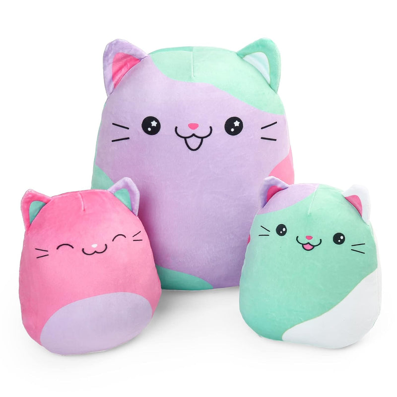 Cat Plush Toy, 12" And 7'' Plushies, Set Of 3, Squishy Kitty Stuffed Animal