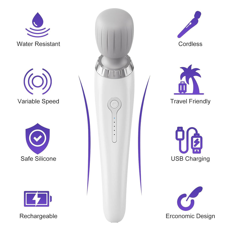Magic Wand Massager Vibration, Christmas Gift For Women Men, Cordless Electric Back Massager, Portable 5 Speeds Deep Tissue Vibrator Personal Wand Massager For Relaxation,Sports Recovery, White
