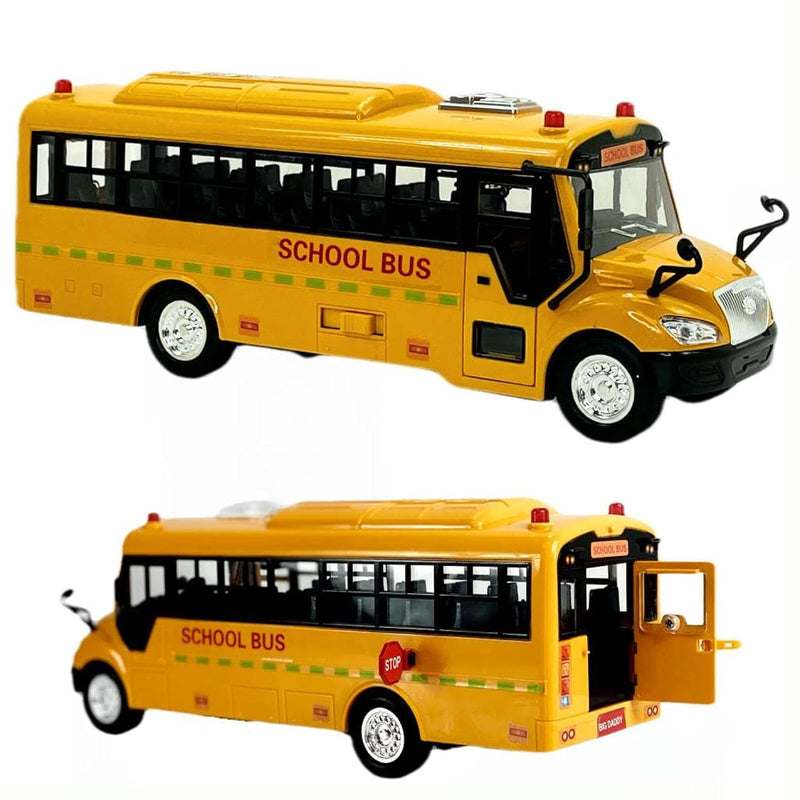 Huge Yellow School Bus With Lights And Cool Openable Doors Pull Back Toy Sc