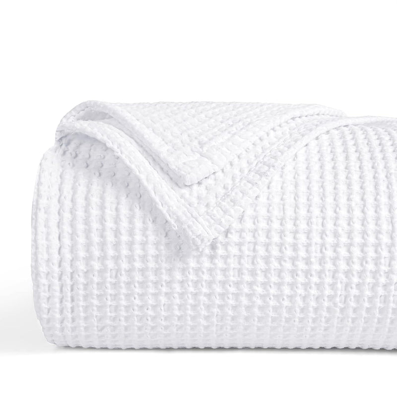 100% Cotton Waffle Weave Throw Blanket 50" X 60"- 405Gsm Washed Warm Soft Ligh