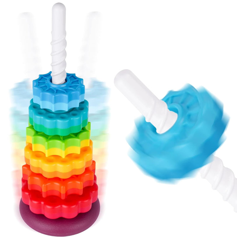 Spinning Stacking Toy For Kids, Rainbow Tower Dual Color Spinning Wheels Pr
