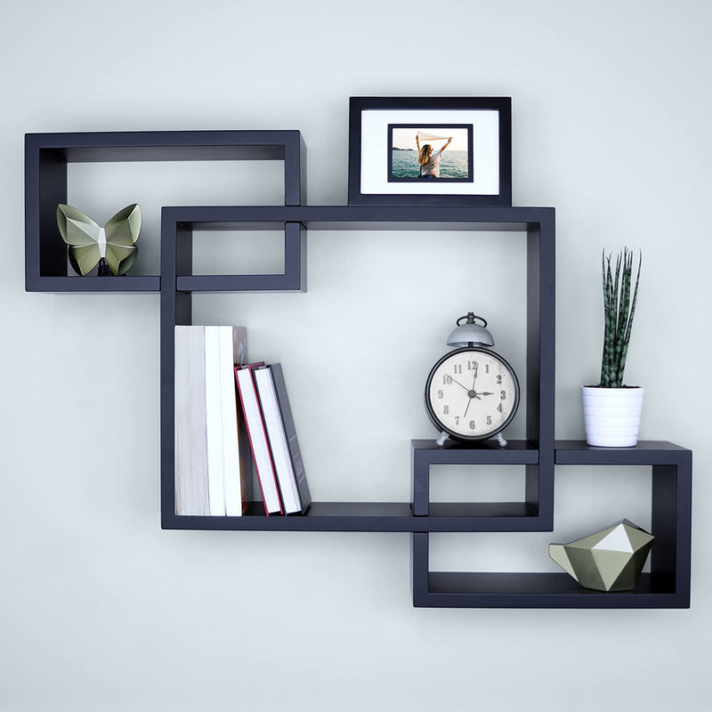 Wooden Interweave Floating Wall Mounted Shelves, Horizontal And Vertical Displ