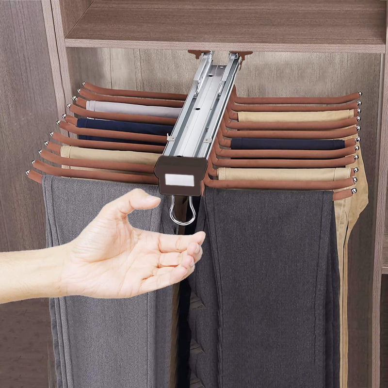 Pull Out Trousers Rack Double-Row 22 Arms Steel Pants Rack Closet Pull Out Pants