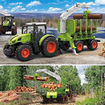Remote Control Tractor Farm Playset 2.4Ghz Electronic Rc Tractor With Trailer And Timber Truck, Farm Toys Set With Wood Grabber Multifunctional Headers Farmers For Kids Age 3 4 5 6 Years Old