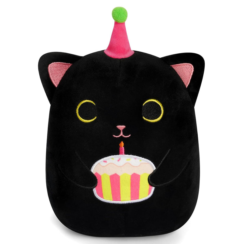 Black Cat Plush, 8 Inch Birthday Cat Stuffed Animal Happy Birthday Plush Cu