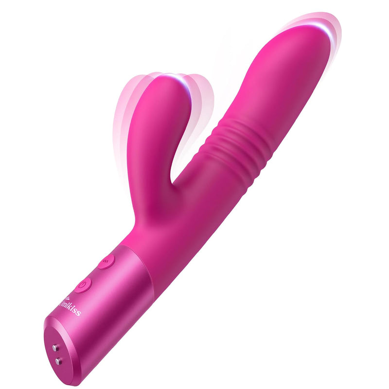 Thrusting Dildo G Spot Rabbit Vibrator, Less Noise G Spot Clitoral Vibrators, Rabbit Dildo For Women, Sex Toys With 10 Thrusting & 10 Powerful Vibrations Dual Motor Stimulator For Women Or Couple Fun