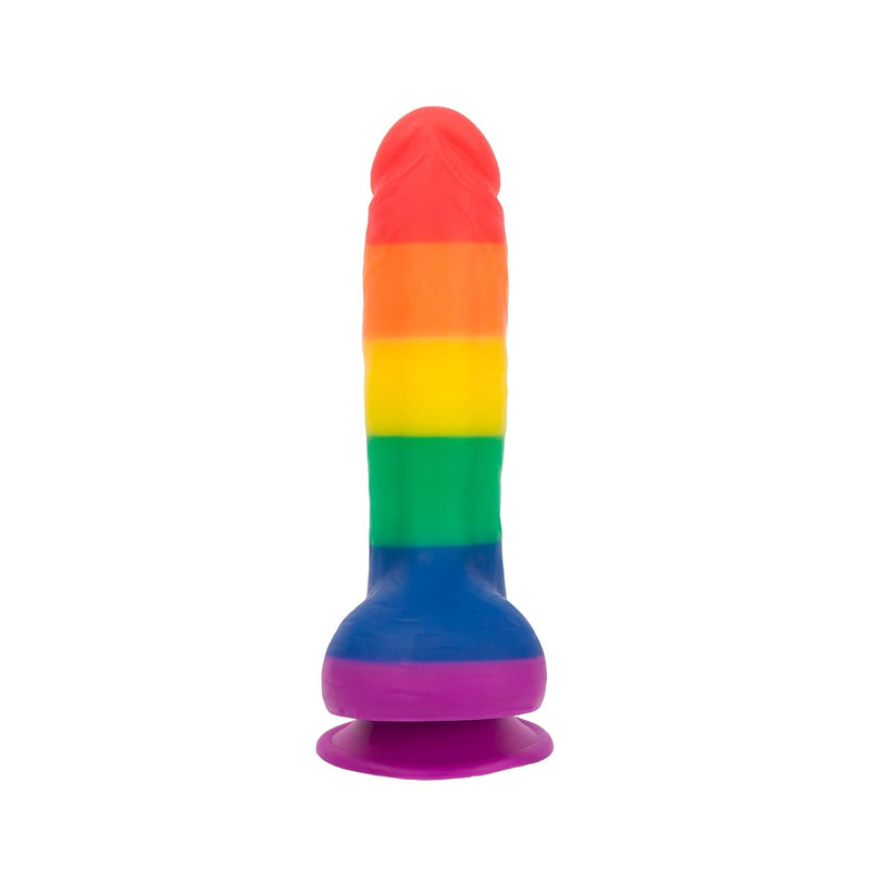 Silicone Dildo With Suction Cup, Pride Colors, Harness Compatible, Adult Sex Toy, Rainbow Striped, 8"