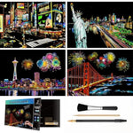4 Pcs Scratch & Sketch Art for Teens & Adults - A4 Rainbow Night View