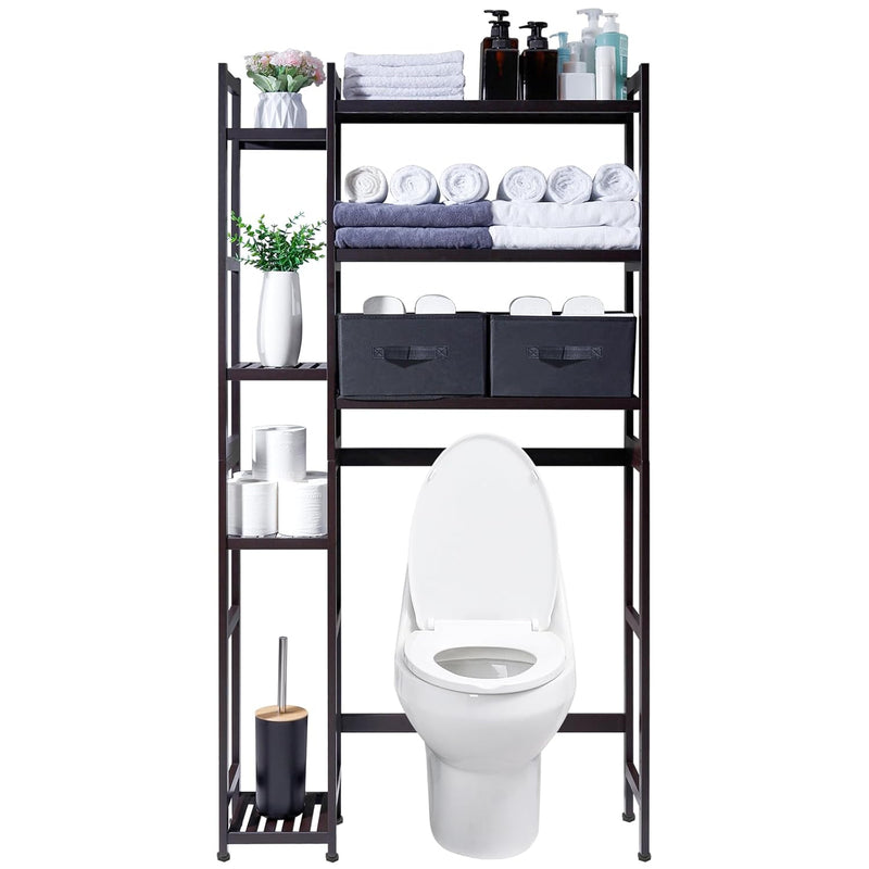 Over The Toilet Storage With Basket And Drawer, Bamboo Bathroom Organizer With