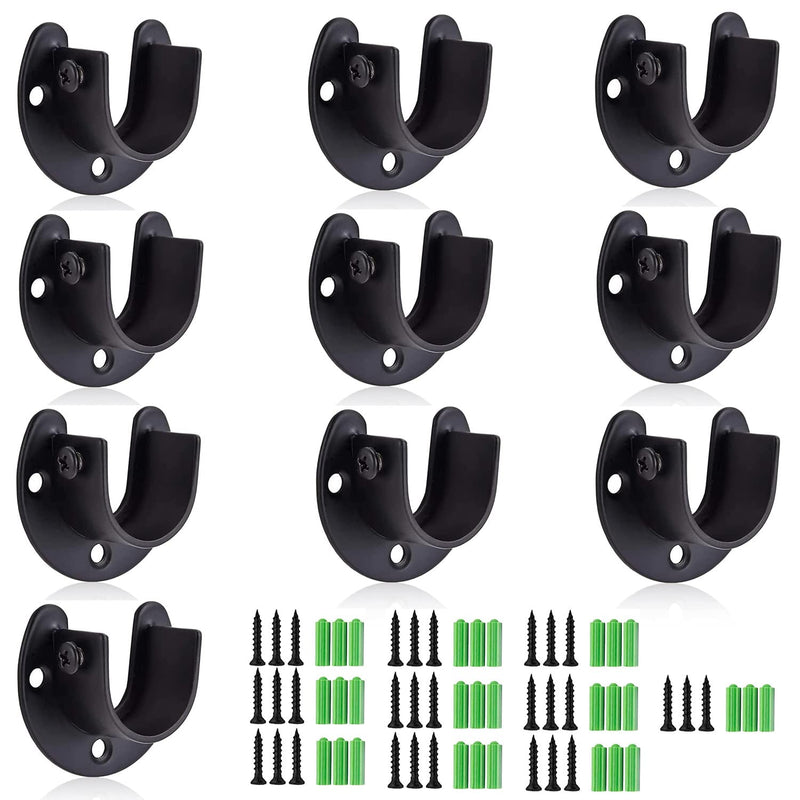 10Pcs Stainless Steel Closet Rod Brackets Black, 1-1/4 Inch Diameter U-Shaped Cl