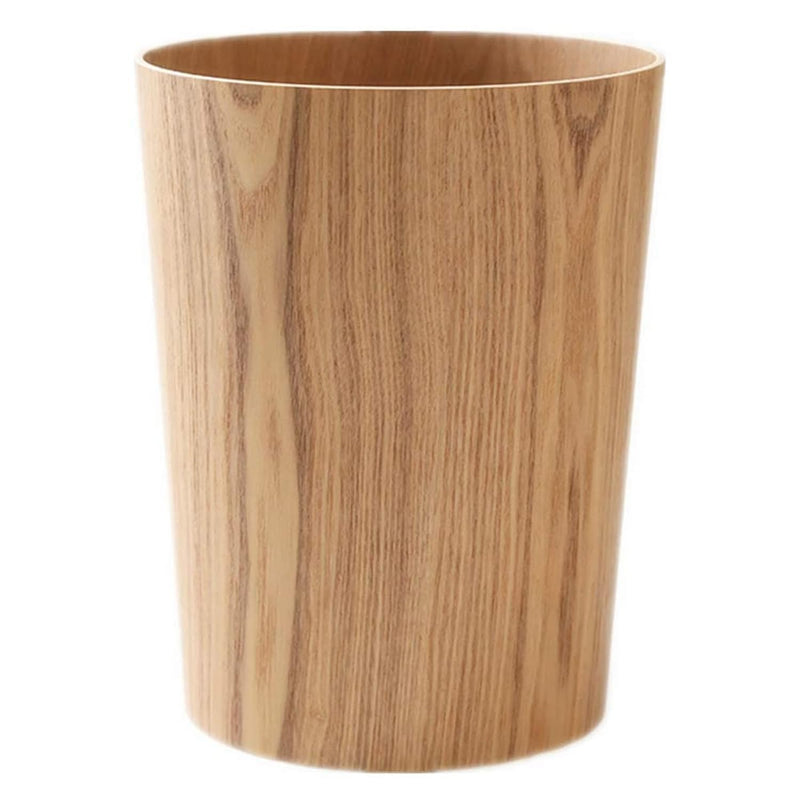 Wood Trash Can, Round Stackable Wastebasket, Natural Wood Garbage Recycling Bin