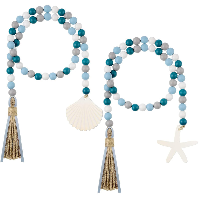 Seashell Wood Bead Garland 2 Pieces Farmhouse Beads Garland With Tassels Decor