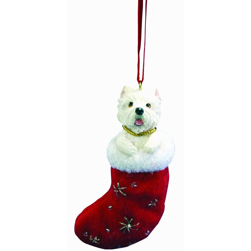 Westie Fabric Christmas Stocking Ornament With "Santa'S Little Pals" Hand Pain