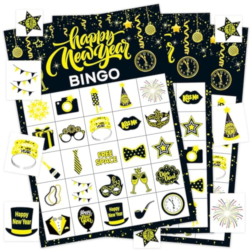 New Year Bingo, 24 Players Happy New Year Bingo Cards New Years Eve Party Bingo Cards For School Classroom Office Family Activities New Years Party Supplies