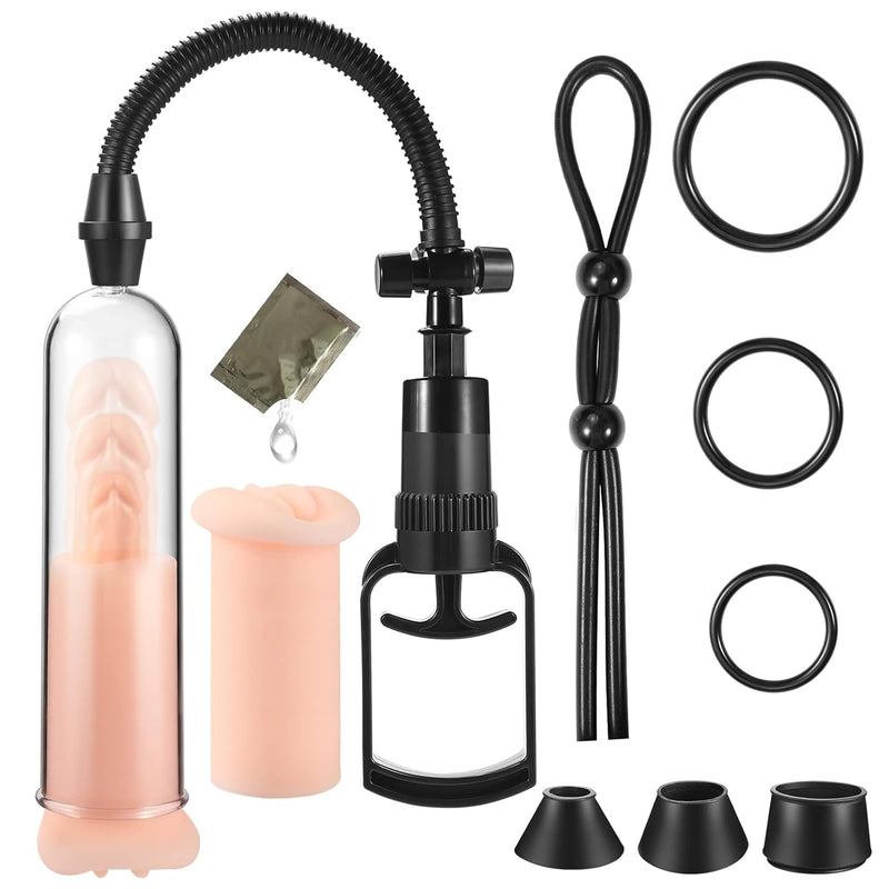 Penis Enlargement Pump Vacuum For Male Ed Enhancement Erectile Manual Cock Enlarger Enhancer Man Aid Bigger Growth With Vagina Sleeve,Penis Rings Include